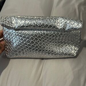 SHEIN Metallic Silver Textured Clutch
